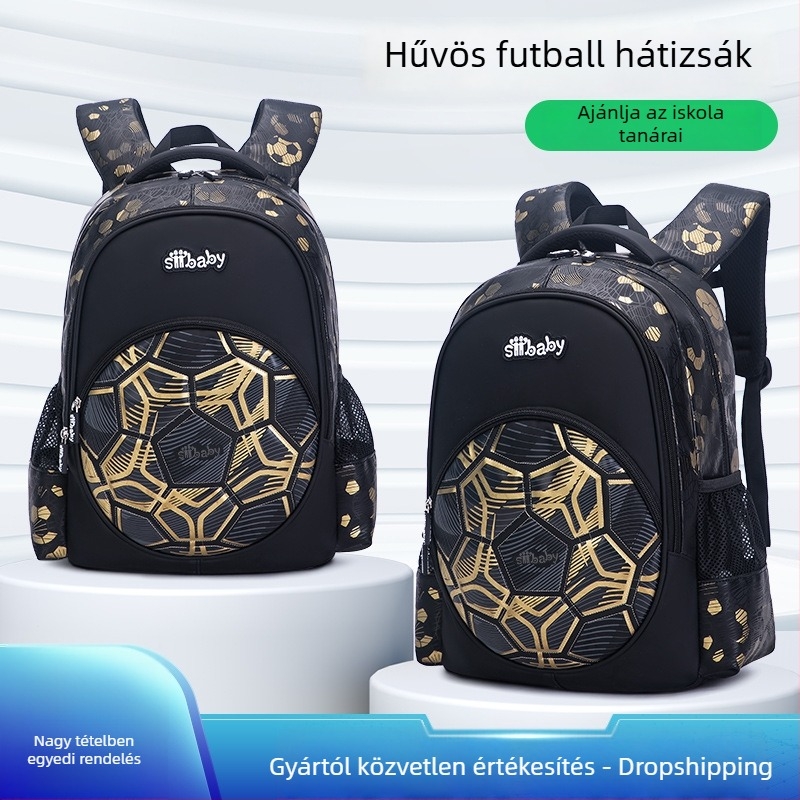 Iskolai hátizsák fiúknak - PU, tehercsökkentés, gerincvédelem, görbe vállpántok, geometriai minta