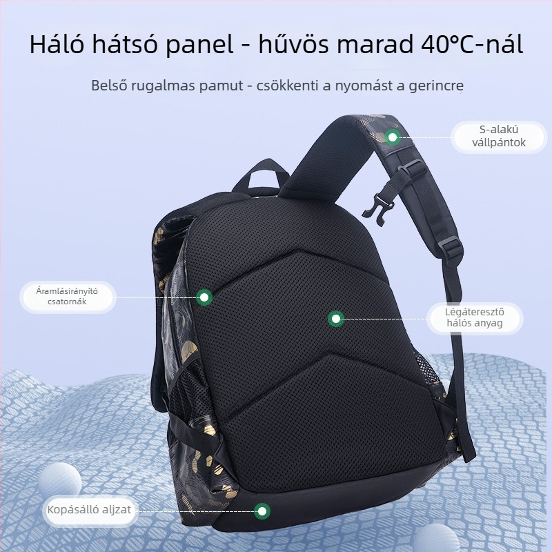 Iskolai hátizsák fiúknak - PU, tehercsökkentés, gerincvédelem, görbe vállpántok, geometriai minta