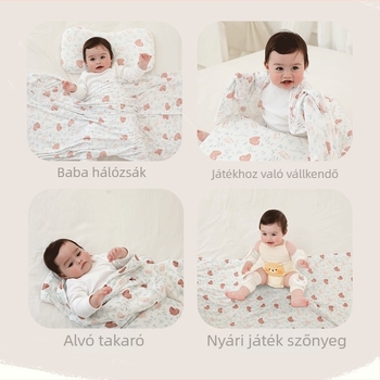 Lenzing Modal nyári gyerek pléd, légáteresztő, hordozható, cartoon mintával, 1–3 éveseknek