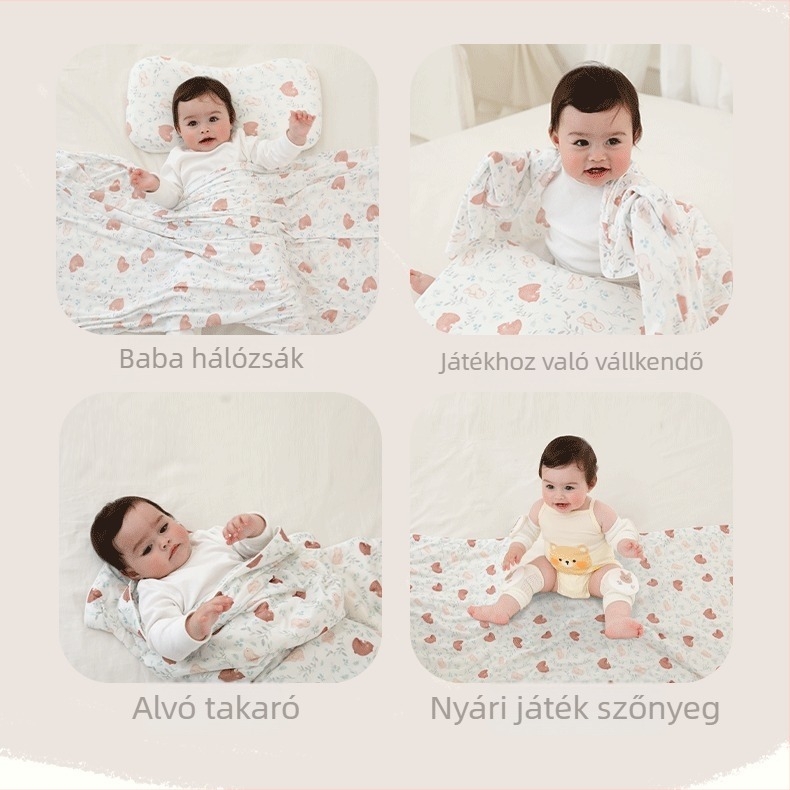 Lenzing Modal nyári gyerek pléd, légáteresztő, hordozható, cartoon mintával, 1–3 éveseknek