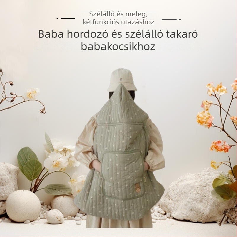 Koreai stílusú vastag kapucnis baba takaró őszi-téli időszakra — szélvédő babakocsi takaró, 100% pamut; súly 300–500 g; újszülötttől 6 évesig