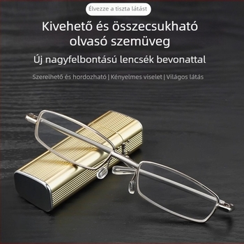 Összecsukható olvasó szemüveg PC lencsékkel, anti‑kék fény és ütésálló, teljes keretű ovális fém keret, vintage irodalmi stílus