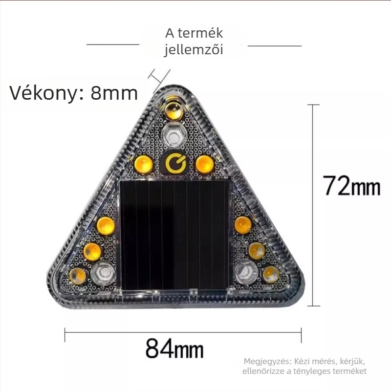 Mini háromszög alakú napelemes figyelmeztető lámpa autókhoz, vezeték nélküli, hátsó ütközés figyelmeztetés, hátsó lámpa