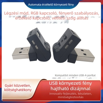 USB-A interfészes RGB környezeti fény lélegző móddal, szabályozható fényerő és irány, autó belső dekoratív lámpa, Modell LF-USBAG-8RGB
