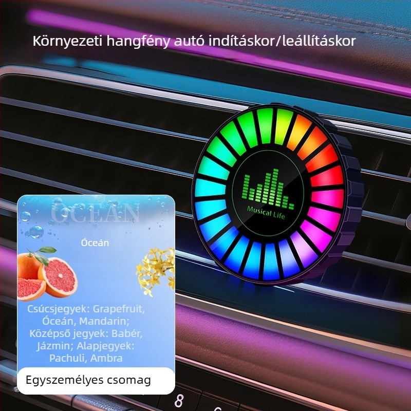 Sinok autó LED ritmikus fény hangvezérléssel és aromaterápiával, 3D zenei hangulatlámpa, 12W 5V, Modell CD, általános célú