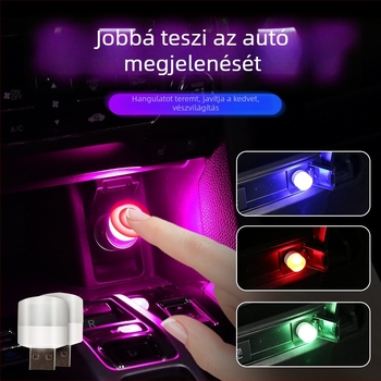 Autó környezetfénye, USB-s tápegységű kerek érintéses lámpa, 3W, 5V, 2A, ABS