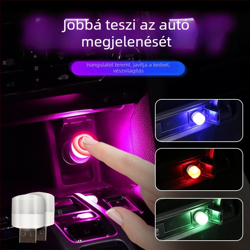 Autó környezetfénye, USB-s tápegységű kerek érintéses lámpa, 3W, 5V, 2A, ABS