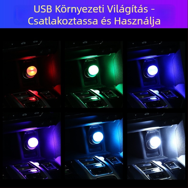 Autó környezetfénye, USB-s tápegységű kerek érintéses lámpa, 3W, 5V, 2A, ABS