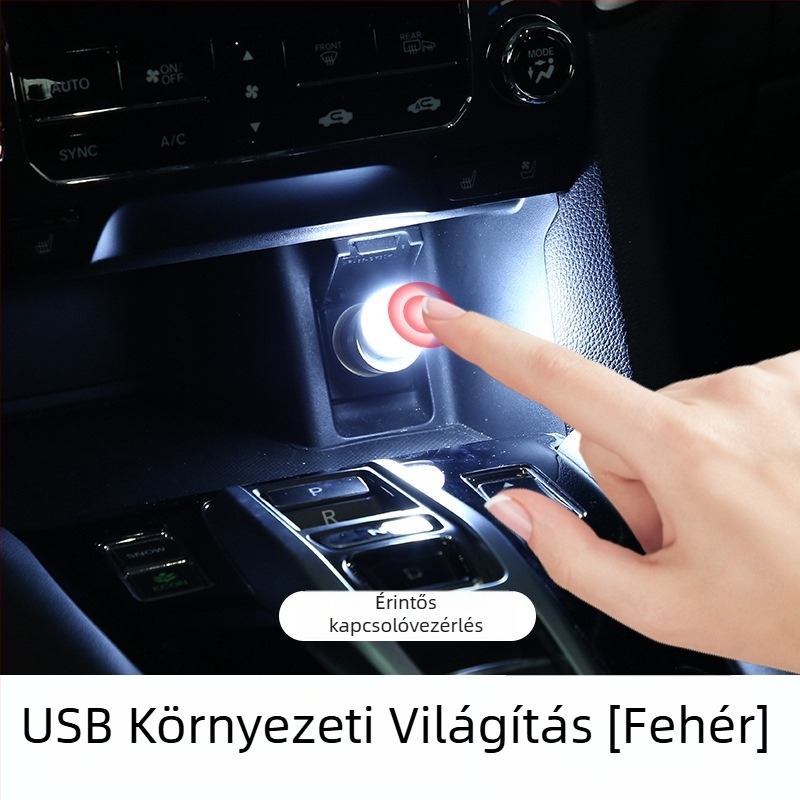 Autó környezetfénye, USB-s tápegységű kerek érintéses lámpa, 3W, 5V, 2A, ABS