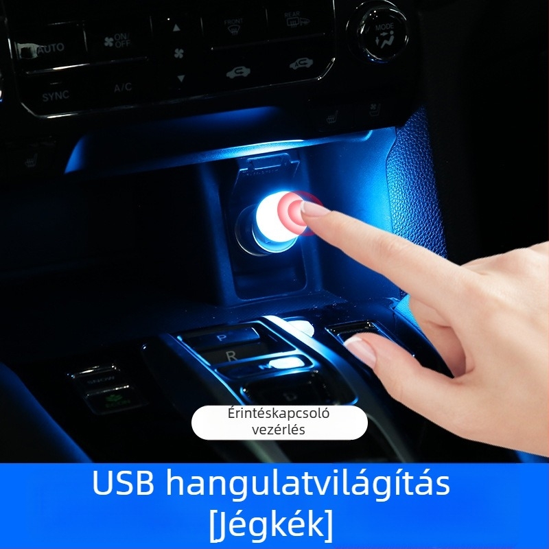 Autó környezetfénye, USB-s tápegységű kerek érintéses lámpa, 3W, 5V, 2A, ABS