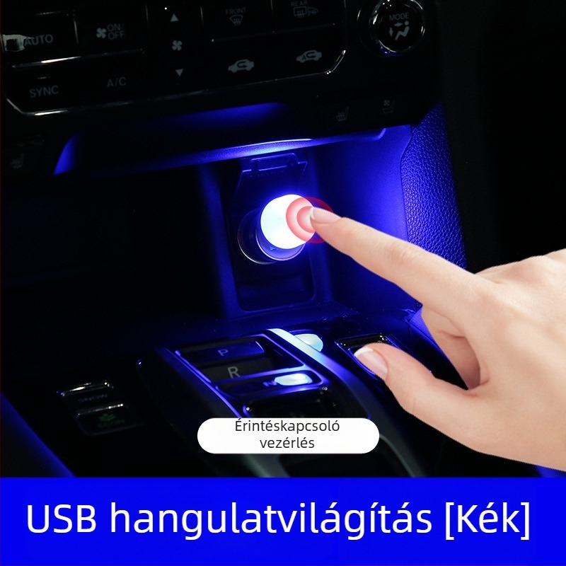 Autó környezetfénye, USB-s tápegységű kerek érintéses lámpa, 3W, 5V, 2A, ABS
