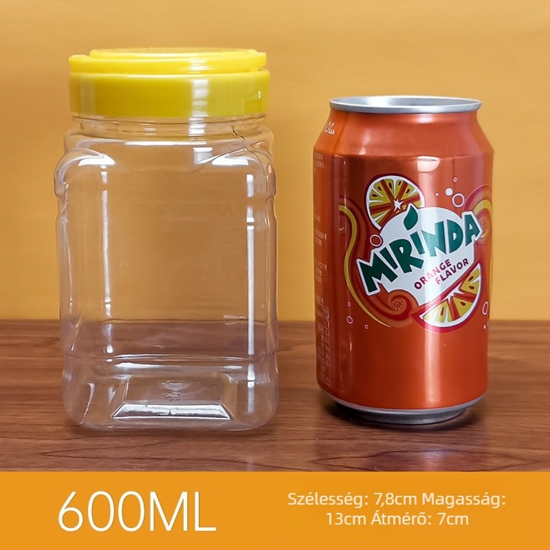 Négyszögletes lezárt műanyag mézesüveg fedővel, 1-2 L, élelmiszer-minőség