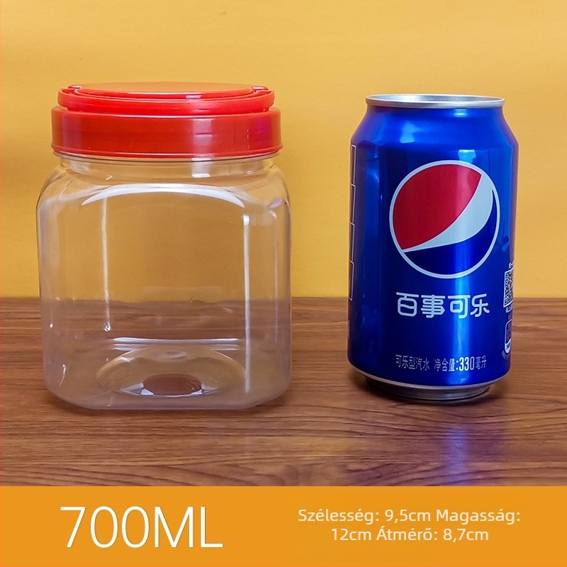 Négyszögletes lezárt műanyag mézesüveg fedővel, 1-2 L, élelmiszer-minőség
