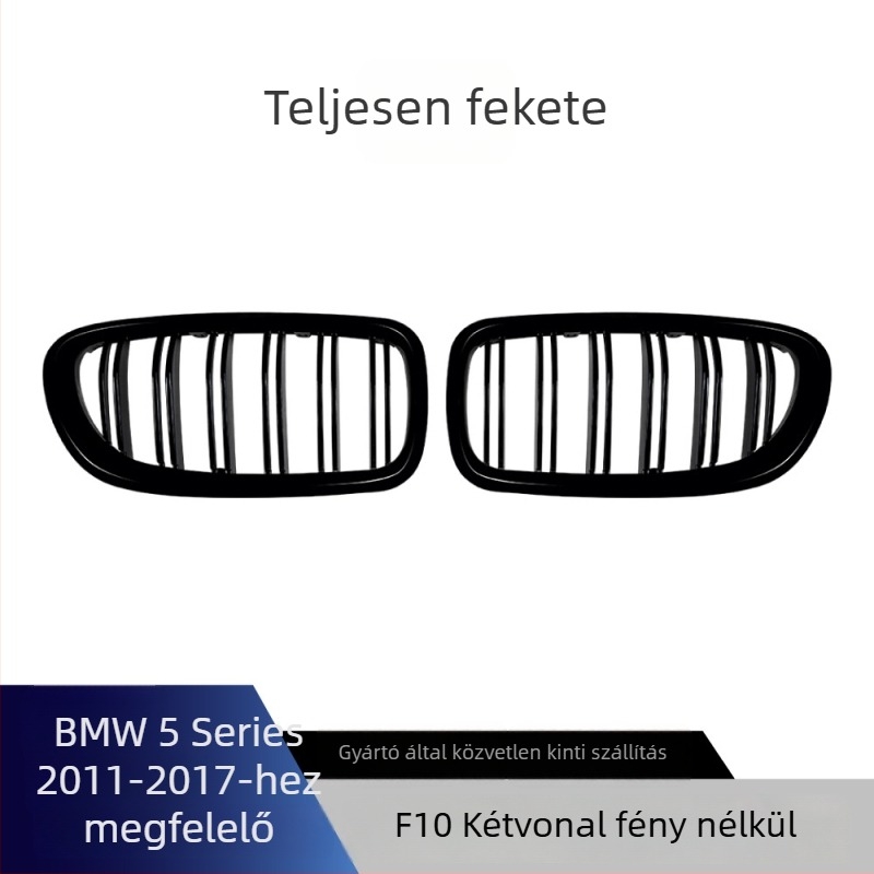 BMW 5 Series F10/F11 2011–2017 ABS előlökhárító légbeömlő rács, vízszintes és párhuzamos rudak egysoros hálózattal, súly 1,2 kg