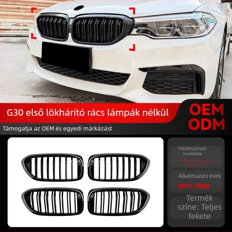 BMW 5-ös sorozat G30/G31 (2017–2020): ABS hűtőmaszk vízszintes és párhuzamos rudakkal, lökhárítóba szerelhető, tömeg 1,2 kg