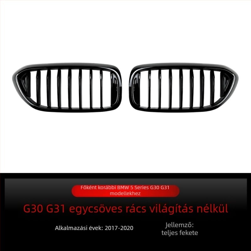 BMW 5-ös sorozat G30/G31 (2017–2020): ABS hűtőmaszk vízszintes és párhuzamos rudakkal, lökhárítóba szerelhető, tömeg 1,2 kg