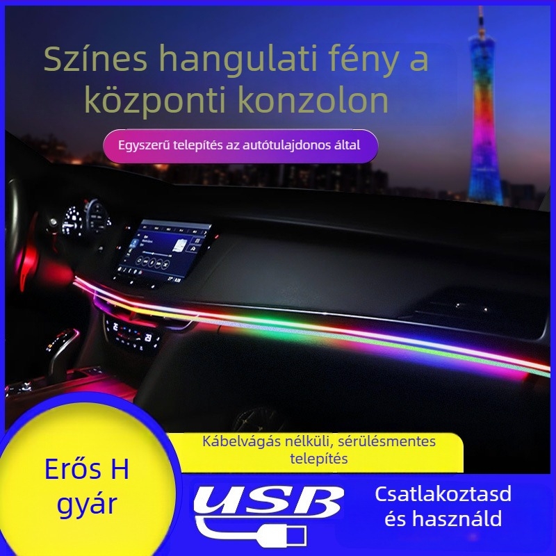 LED belső autóvilágítás USB tápegyséssel, hangérzékelős ritmus mód, műszerfal/középkonzol, Calaite 002