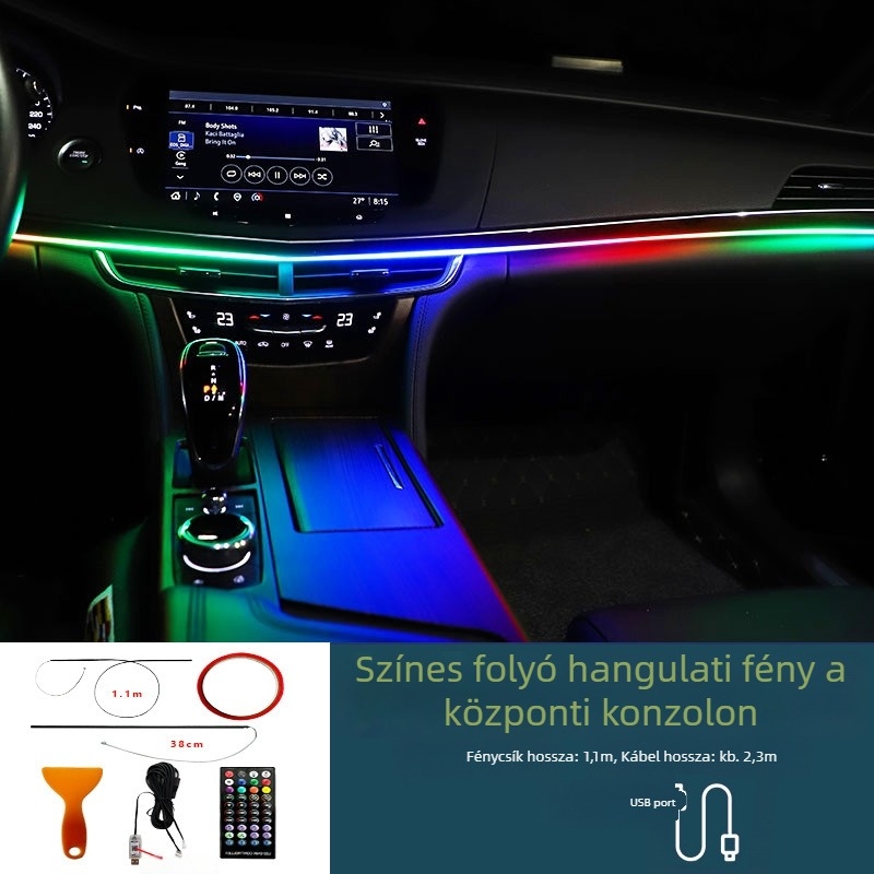 LED belső autóvilágítás USB tápegyséssel, hangérzékelős ritmus mód, műszerfal/középkonzol, Calaite 002