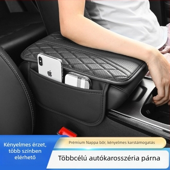 Universal autókartámasz párna lélegző bőrrel, megnövelt magasság, Y-alakú kialakítás oldalzsebbel, kartámasz védő készlet