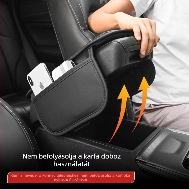 Universal autókartámasz párna lélegző bőrrel, megnövelt magasság, Y-alakú kialakítás oldalzsebbel, kartámasz védő készlet