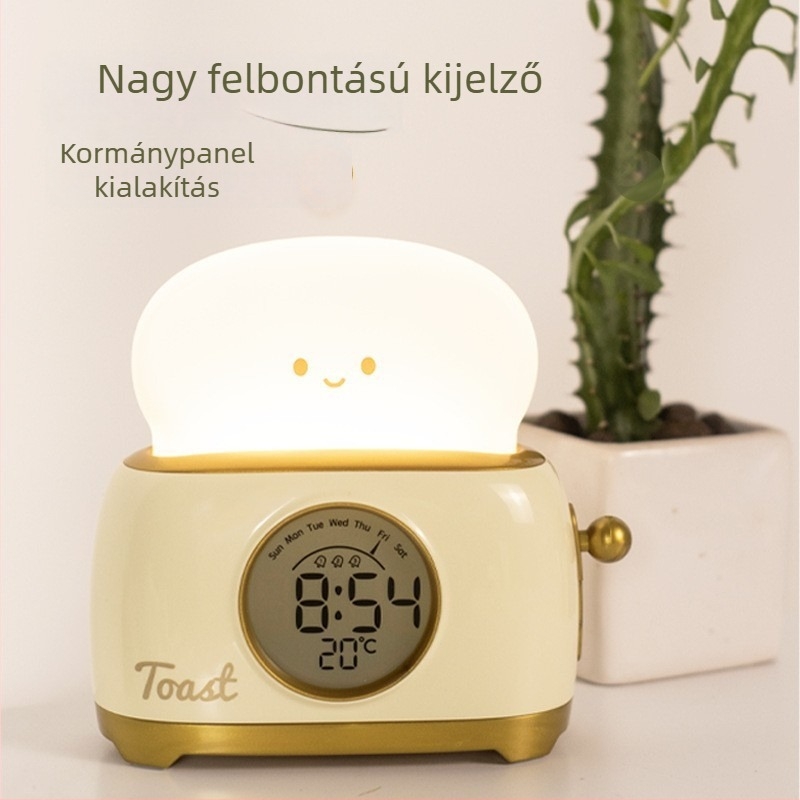 Éjszakai fény és ébresztő beépített újratölthető akkumulátorral, állítható fényerő, ABS burkolat, rajzfilmszerű stílus