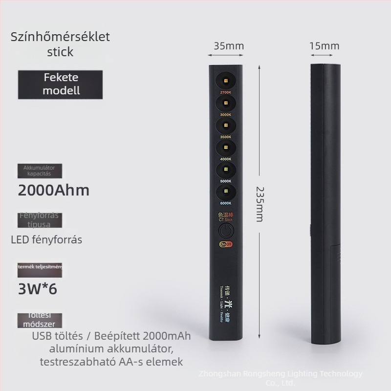 LED többfunkciós botlámpa színhőmérséklettel – hordozható színhőmérséklet-mérő eszköz (3W, 5V, 200 lm, IP40)