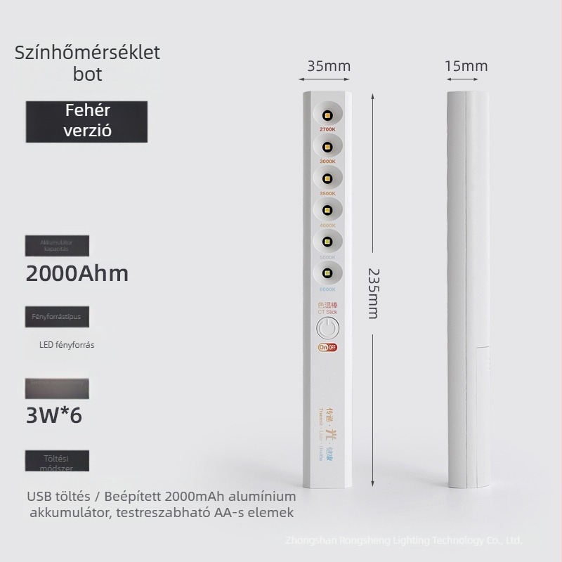 LED többfunkciós botlámpa színhőmérséklettel – hordozható színhőmérséklet-mérő eszköz (3W, 5V, 200 lm, IP40)