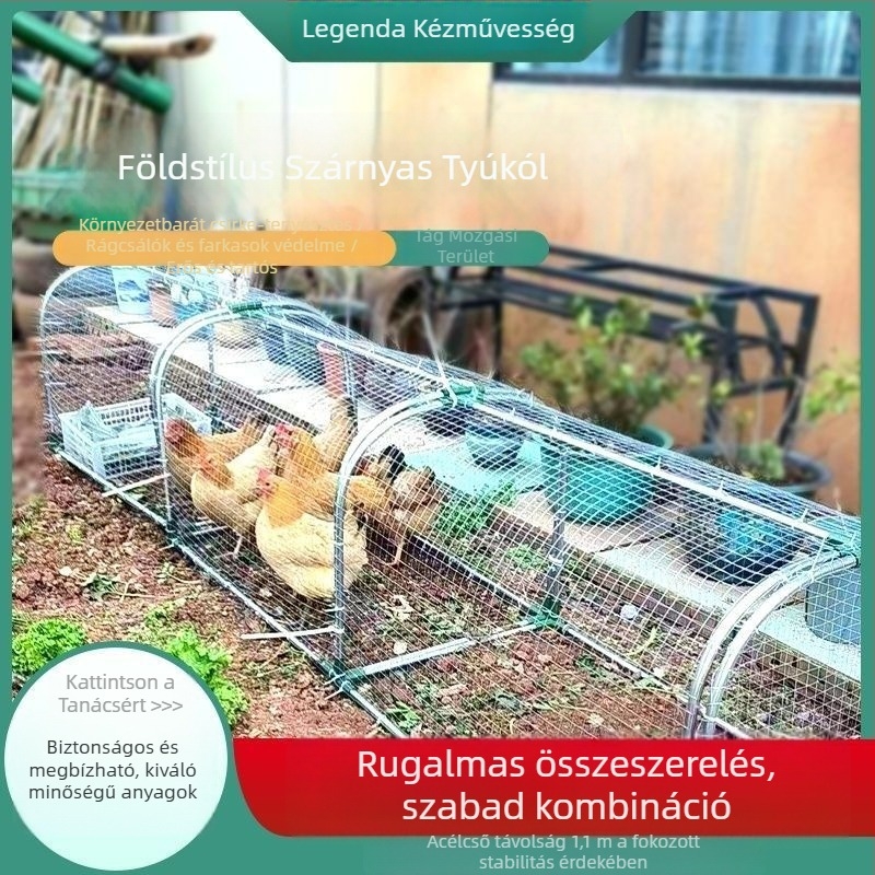 Tunel típusú szabadon tartott csirkeól és nyúlketrec fémhálóval