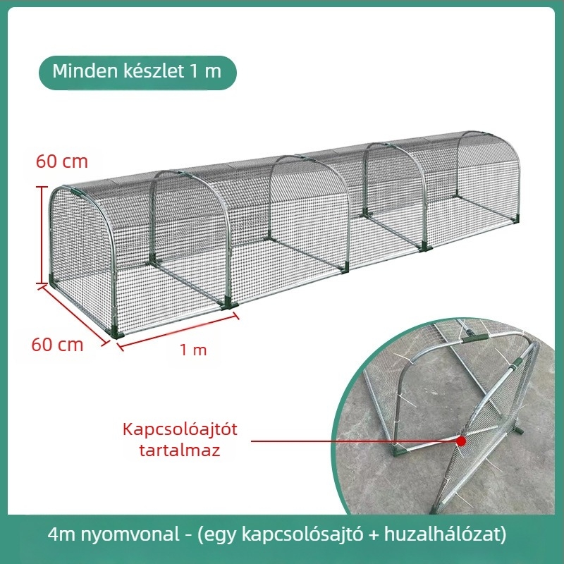 Tunel típusú szabadon tartott csirkeól és nyúlketrec fémhálóval