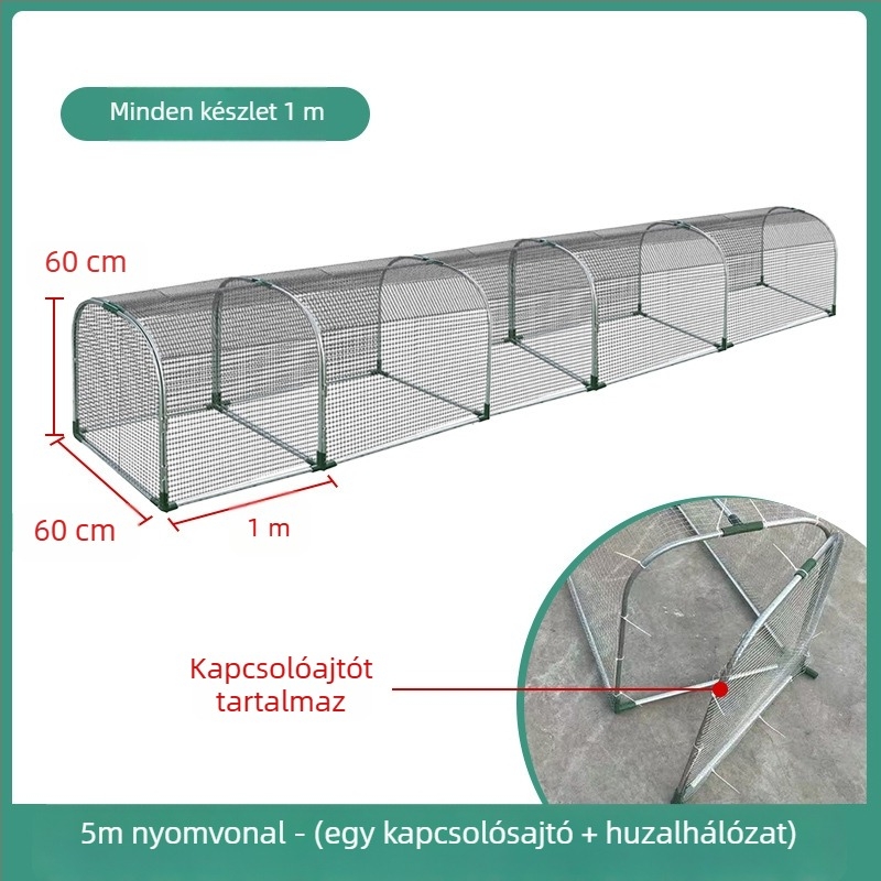 Tunel típusú szabadon tartott csirkeól és nyúlketrec fémhálóval