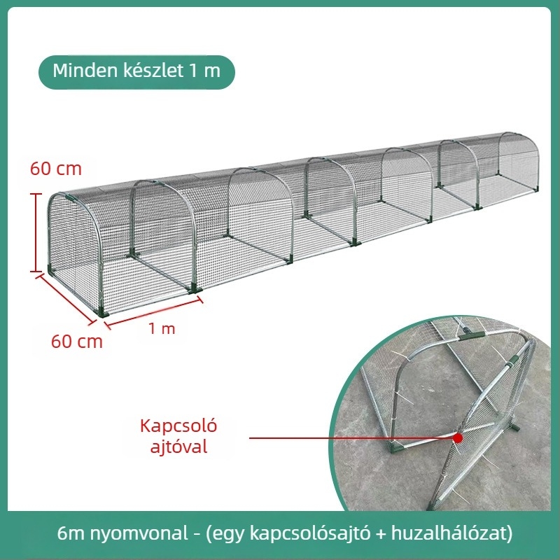 Tunel típusú szabadon tartott csirkeól és nyúlketrec fémhálóval