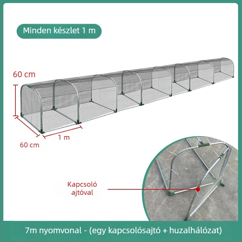 Tunel típusú szabadon tartott csirkeól és nyúlketrec fémhálóval