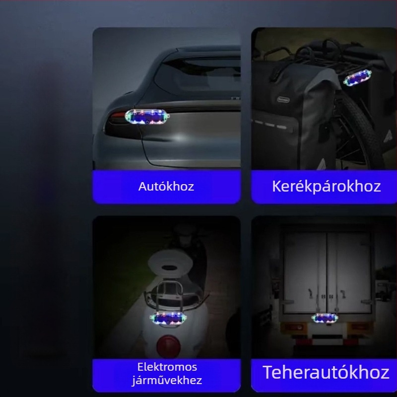 Napelemmel működő LED hátsó lámpa motorkerékpárhoz és elektromos járművekhez, színes villogó figyelmeztető fény, vezeték nélküli telepítés