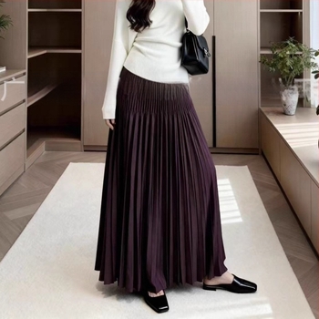 Midi szoknya - Egyszínű chiffon, 95% poliészter, hosszú fazon, elegáns irodai stílus