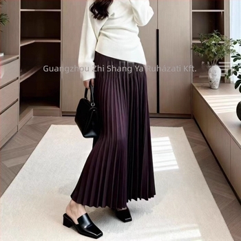 Midi szoknya - Egyszínű chiffon, 95% poliészter, hosszú fazon, elegáns irodai stílus