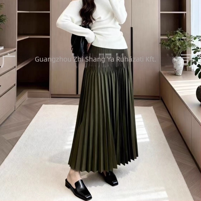 Midi szoknya - Egyszínű chiffon, 95% poliészter, hosszú fazon, elegáns irodai stílus