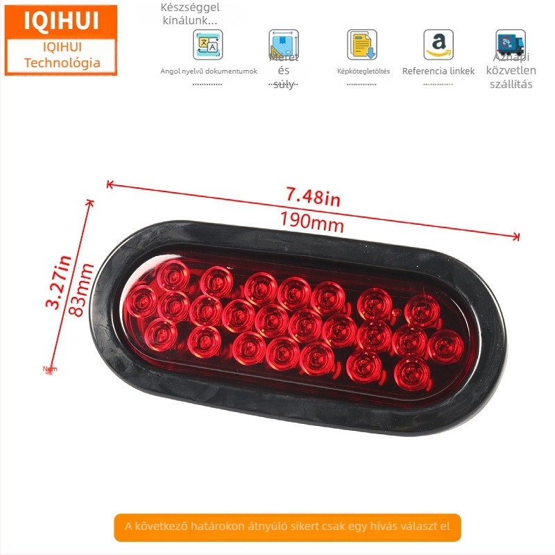 Pótkocsi hátsó lámpa, 24 LED, 12V, 4.8W, SMD LED, ABS