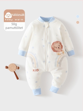 Uniszex csecsemő hálózsák cipzárral, 80 cm, tavasz–ősz, állandó hőmérséklet, pamut külső és bélés, poliészter töltet, szétválasztott lábak