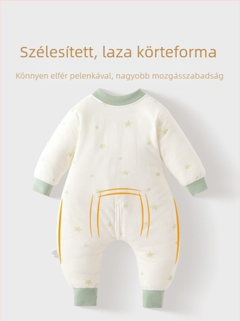Uniszex csecsemő hálózsák cipzárral, 80 cm, tavasz–ősz, állandó hőmérséklet, pamut külső és bélés, poliészter töltet, szétválasztott lábak