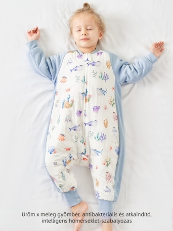 Baba hálizsák őszi-téli használatra, vastag bambusz-pamut anyag, antibakteriális, állandó hőmérséklet, osztály A, lábakat elválasztó dizájn, hossz 80 cm