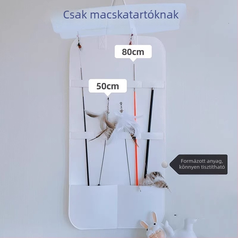 Macskajáték-tároló táska — nem szőtt textil, Cartoon minta, falra szerelhető játékok megjelenítő, összecsukható, macska- és kutyajátékokhoz