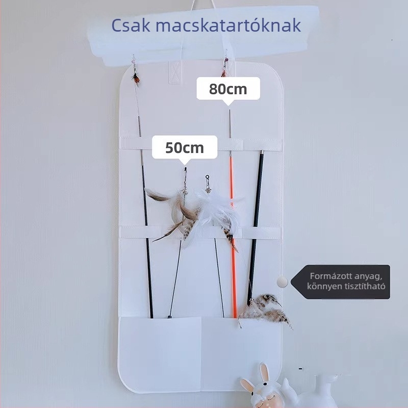 Macskajáték-tároló táska — nem szőtt textil, Cartoon minta, falra szerelhető játékok megjelenítő, összecsukható, macska- és kutyajátékokhoz