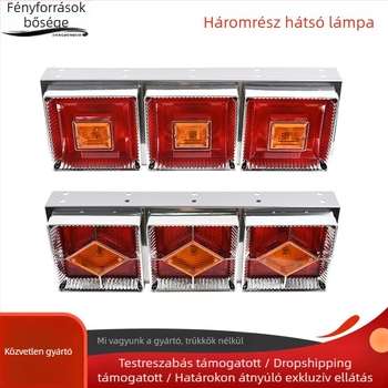 LED hátsó lámpa – nagy háromlámpás modell, négyzetes/gyémánt alakú, műanyag ház, alkalmas utánfutóra és teherautóra
