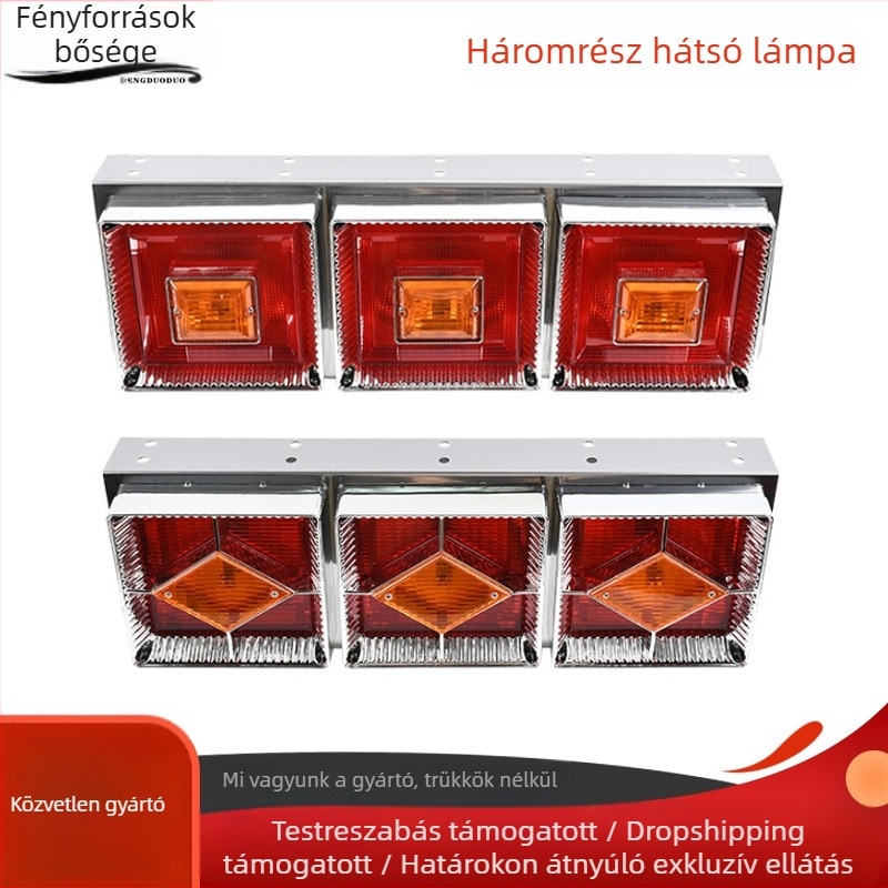LED hátsó lámpa – nagy háromlámpás modell, négyzetes/gyémánt alakú, műanyag ház, alkalmas utánfutóra és teherautóra