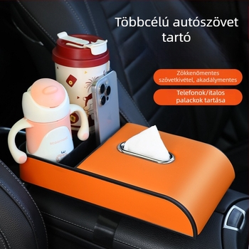 Autóba szerelhető zsebkendő-doboz kartámasz alatti tárolóval, bőr, modell 005, univerzális kompatibilitás, testreszabható