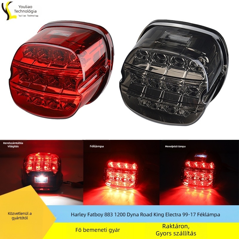 HT06 Motorkerékpár hátsó lámpa - LED, 12V, 2.4A, PC tokozás, Harley Road King FXDL 1999-2017 számára