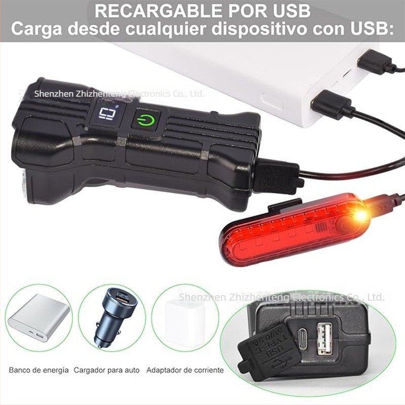 PAGAO Első kerékpár lámpa 12 LED-del, kürttel és digitális kijelzővel MTB-hez