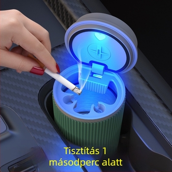 Autóba való hamutartó gyantából, LED világítással és fedéllel, kettős használat autó és otthon, súly 0,5 kg, öntéssel készült, első osztályú termék
