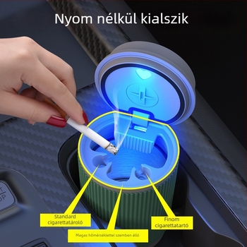 Autóba való hamutartó gyantából, LED világítással és fedéllel, kettős használat autó és otthon, súly 0,5 kg, öntéssel készült, első osztályú termék