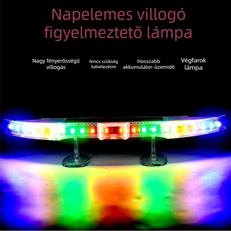 Napelemes hátsó figyelmeztető LED fény, vezetékek nélküli, többszínű strob, univerzális típus